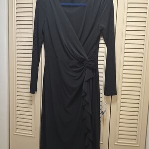American Living Black Long Sleeve Dress with Knot Detail